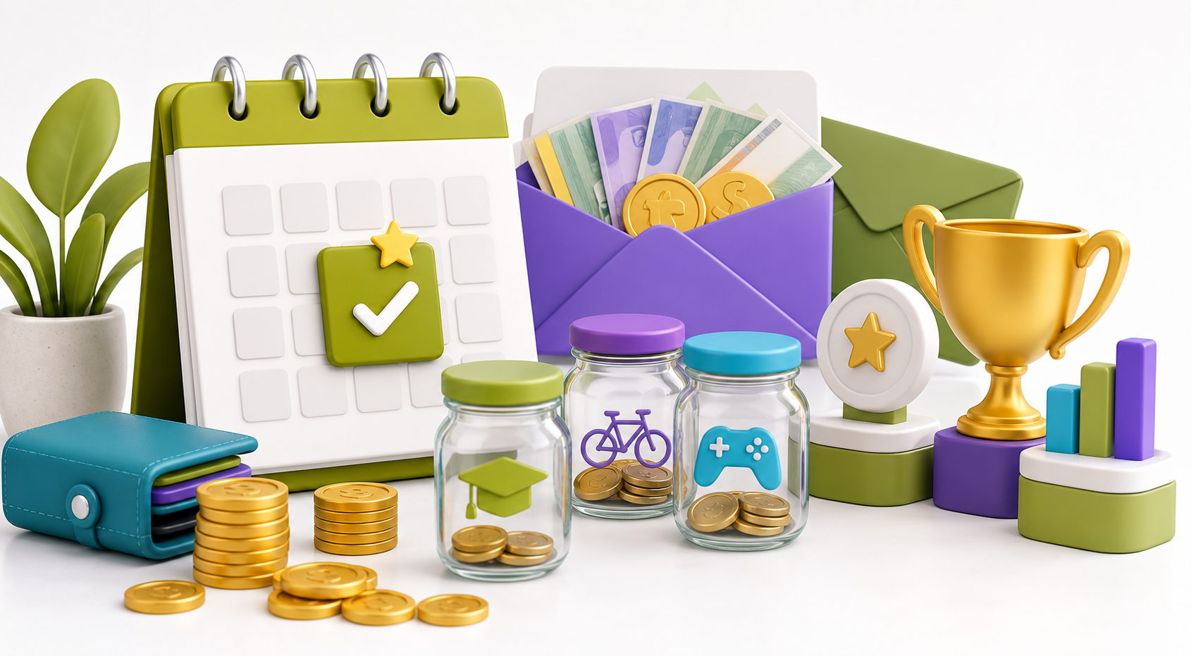 Payday and youth savings milestones in a gamified finance scene