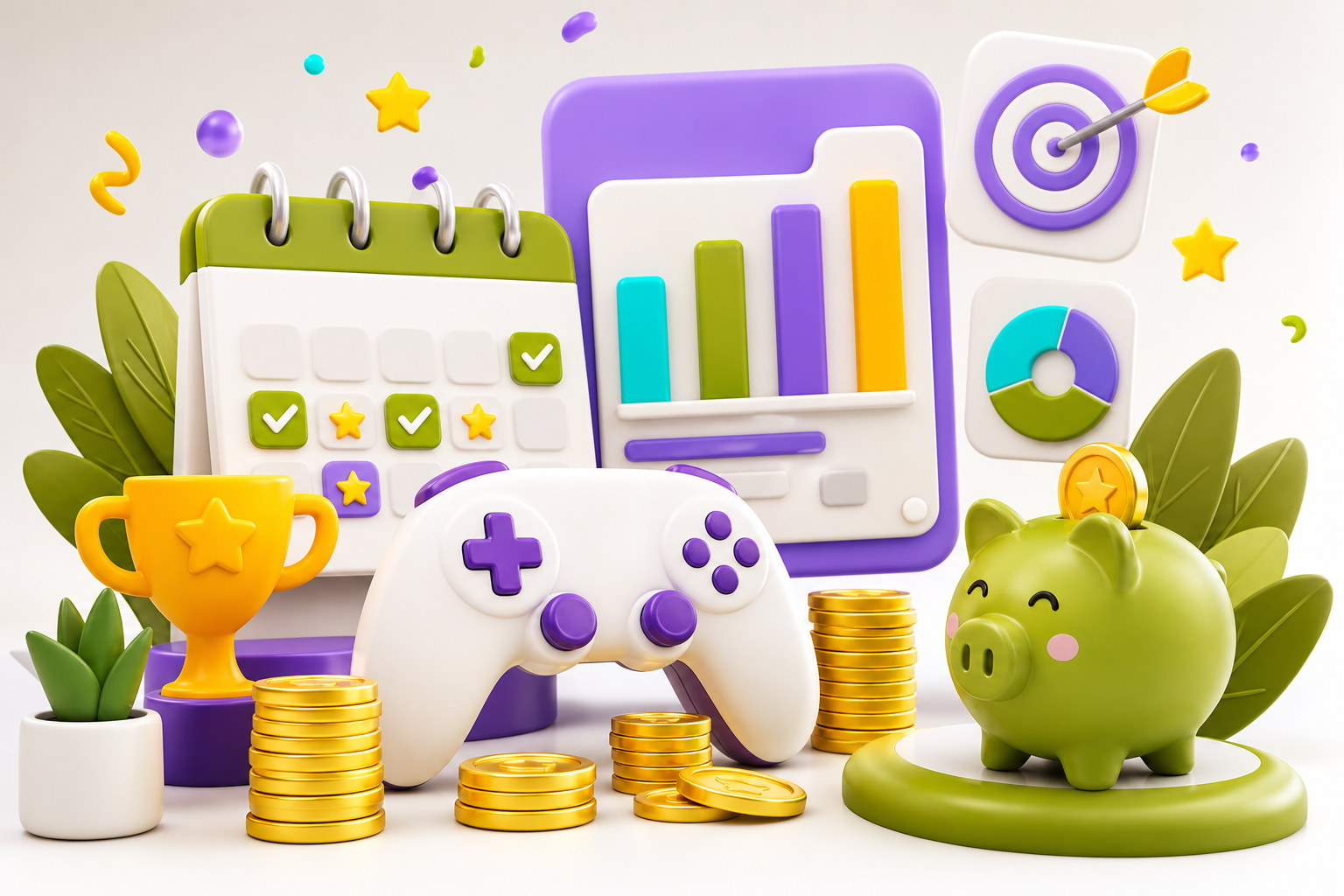 Playful gamified micro finance savings illustration